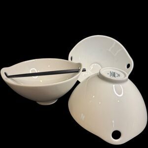 Set of 3 PIER 1 “KAI” Luminous White 7.5” Rice Noodle Bowls with Chopsticks